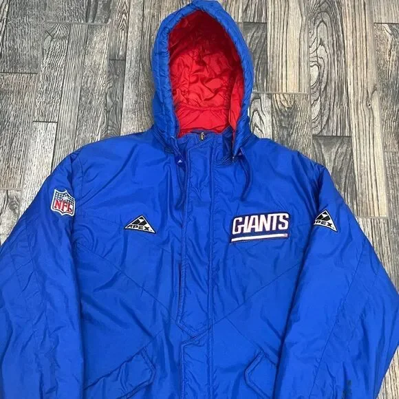 🔥🏈 Vintage NEW YORK GIANTS NFL Apex One Parka Puffer Jacket Blue/Red Sz M - GU